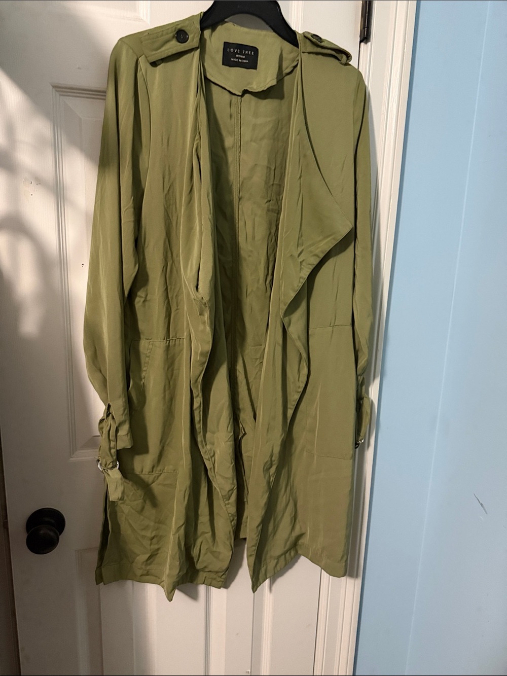 Love Tree Olive Drapey Open Front Jacket ( Duster)